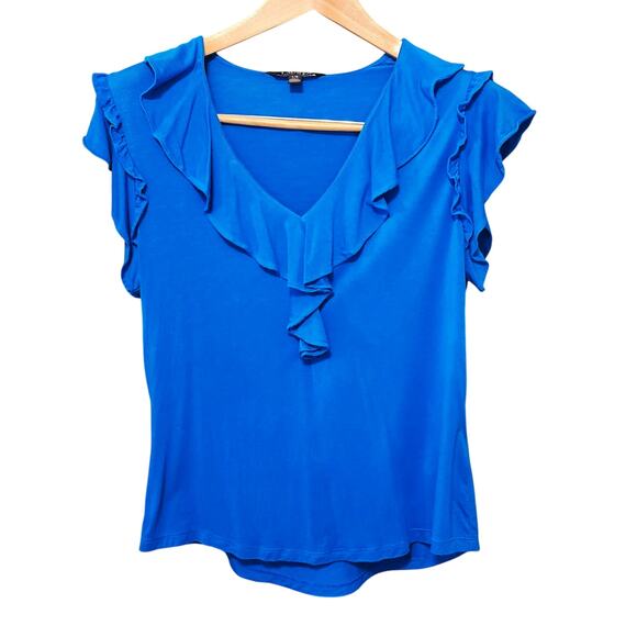 Ralph Lauren Colorful Ruffle Womens Top Large Blue Feminine Romantic Classic - Picture 1 of 7